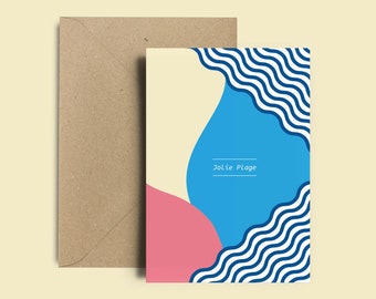 Postcard summer - Decoration card + Kraft envelope - "Jolie Plage" - Stationery