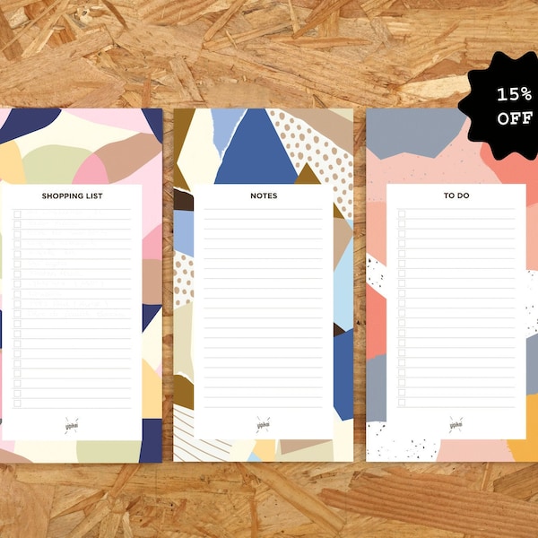 3 Notepads, To do liste notepad, Liste de course, Shopping list pad, Lot Bloc note, Memo pad, Set papeterie