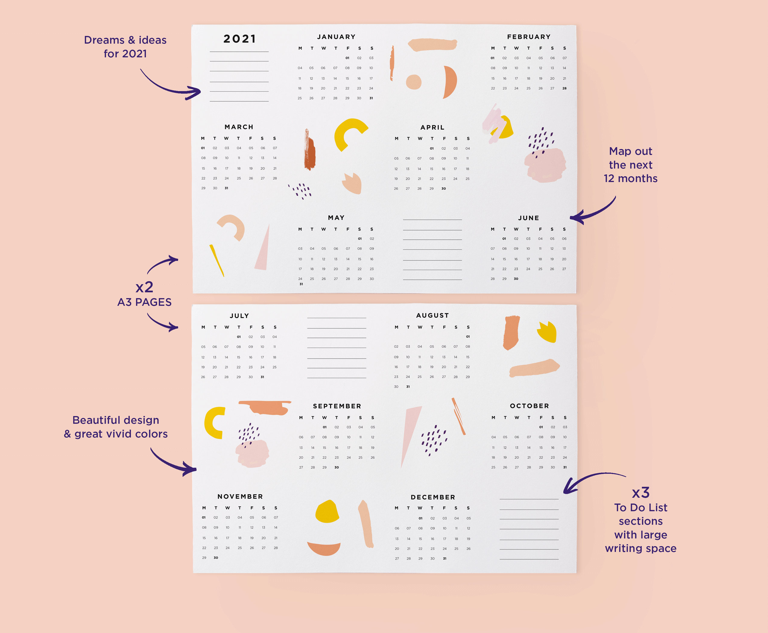 2021 Large Wall Calendar 2021 Year Calendar 2021 Minimalist Etsy