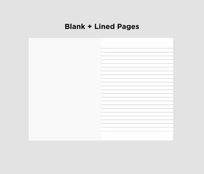 May include: A blank page on the left and a lined page on the right. The text "Blank + Lined Pages" is at the top of the image.