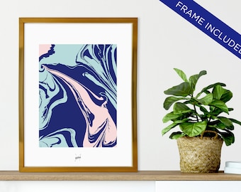 Framed Art, Gold Wall Decor, Navy Blue Abstract, Colorful Wall Art, Framed Prints, Abstract Painting