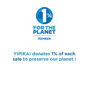 May include: A blue logo with a globe and the text "1% FOR THE PLANET MEMBER". The text below the logo reads "YIPIKAI donates 1% of each sale to preserve our planet!"