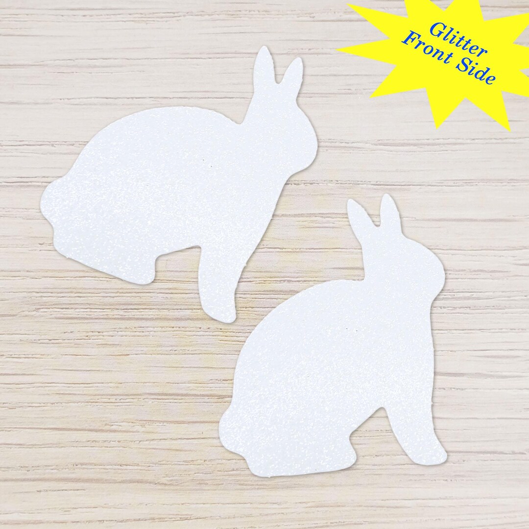 18 Pack - White Glitter Rabbit Shapes, 3 Inch White Glitter Rabbit ...