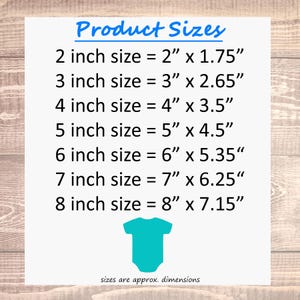 May include: A chart showing the different sizes of a product, with measurements in inches. The chart shows the width and height of the product for each size, from 2 inches to 8 inches. The chart is on a wooden background.