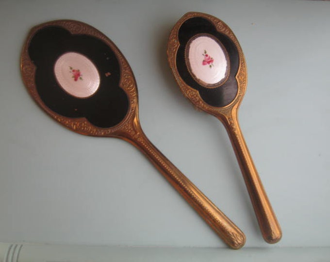 Vintage Vanity Hand Mirror and Hair Brush Shabby Chic Gold Etsy