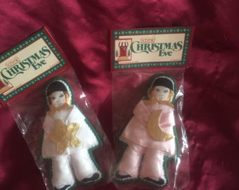 Vintage Schmid "Christmas Eve" Cloth Doll Ornaments