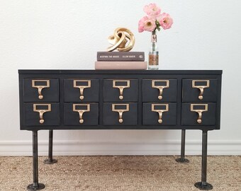 Library Card Catalog Cabinet Etsy