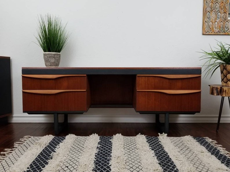 Vintage Mid Century Teak Low Profile Credenza Desk Vanity Etsy