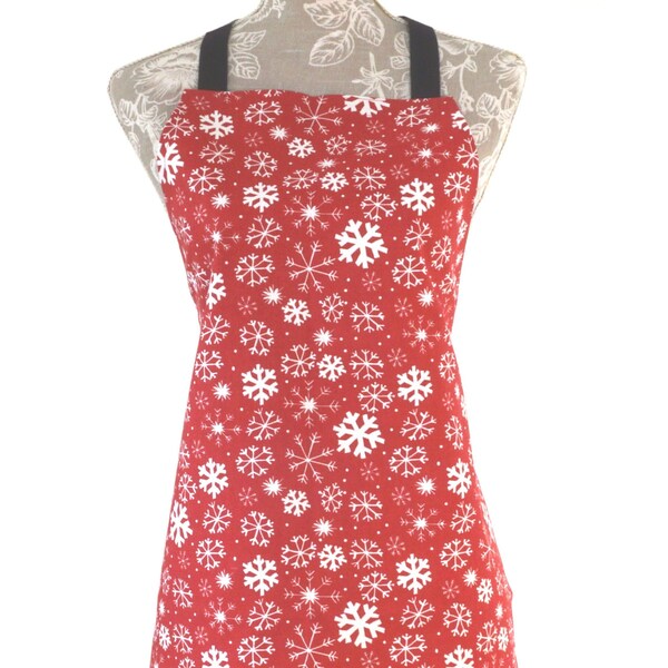 Christmas apron - festive snowflakes - silvery grey or red apron - full length kitchen apron