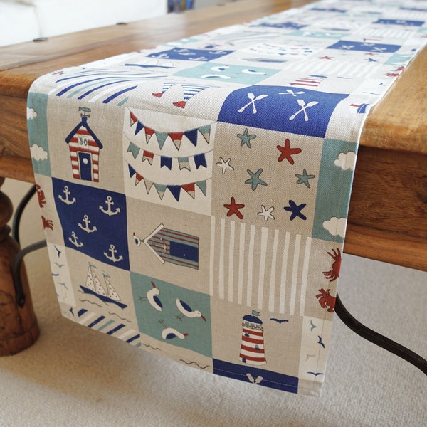 Seaside table runner - 2m table decoration - nautical blue runner - beach fun