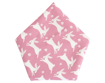 Pink hare cotton handkerchief - rabbit pocket square