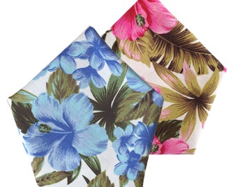 Hibiscus - Floral blue or pink handkerchief - pocket square hanky - flower suit accessory