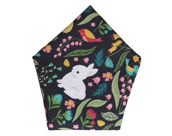 Floral Bunnies handkerchief - Spring pocket square hanky - Easter suit accessory