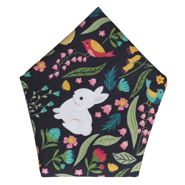 Floral Bunnies handkerchief - Spring pocket square hanky - Easter suit accessory