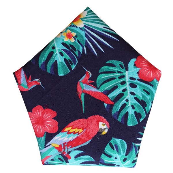 Tropical parrot handkerchief - wildlife pocket square - blue suit accessory