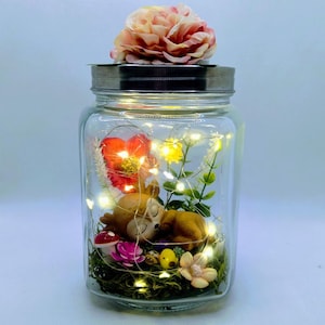 Handmade Christmas Gift, Magical Light Fairy Garden, Deer, Mason jar lights, lantern, fairy lights, Fairy Jar, Centerpiece, Battery Powered