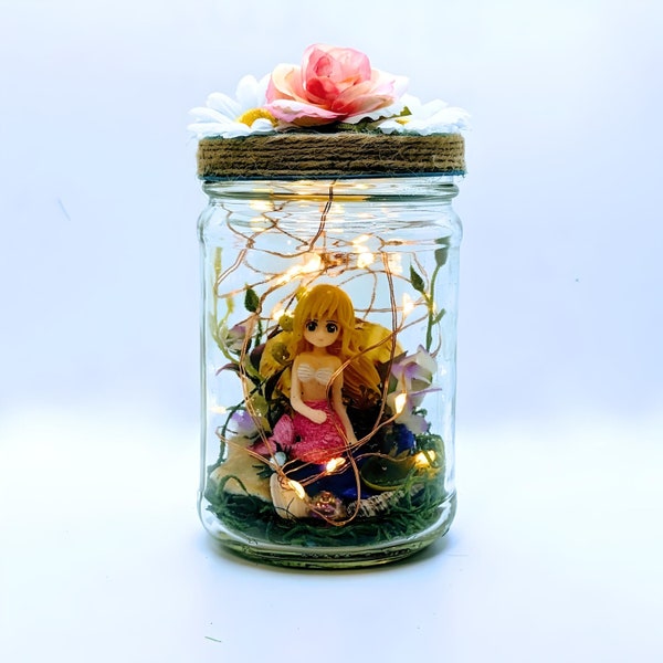 Magical Mermaid in the Ocean Under the Sea Lantern Fairy Jar Night Light Battery Powered  Decor Handmade Gift for Kids Center Piece