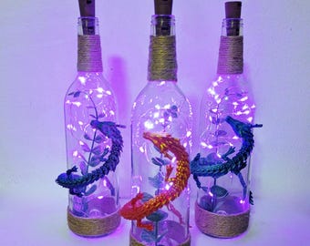 3D Dragon Lighted Wine Bottle: Handmade Purple Fairy Light Centerpiece