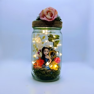 Handmade Fairy Garden, Silvermist, Mason jar lights, lantern, fairy lights, Fairy Jar, Tinkerbell fairy, Night Light, Gift, Battery Powered