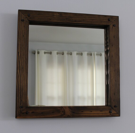 Rustic Reclaimed Wood Mirror Square 17x17 Distressed Frame Salvaged Bathroom Vanity