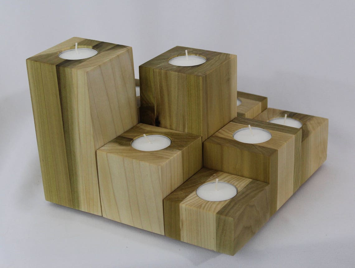 Handcrafted Poplar Wood Tea Light Display Candleholder Tea Etsy