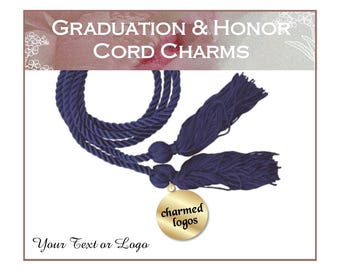Graduation Cord Charms, Honor Cord Charms, Custom Laser Engraved, Logo or Text, Stainless Steel Charms, Gold, Silver, Rose Gold Charms