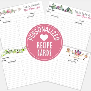 Personalized Recipe Cards, Recipe blanks 5.5&quot;x4.25&quot;, Digital PDF --or-- PRINTED & shipped, From the Kitchen of, Recipe Cards, Gift for