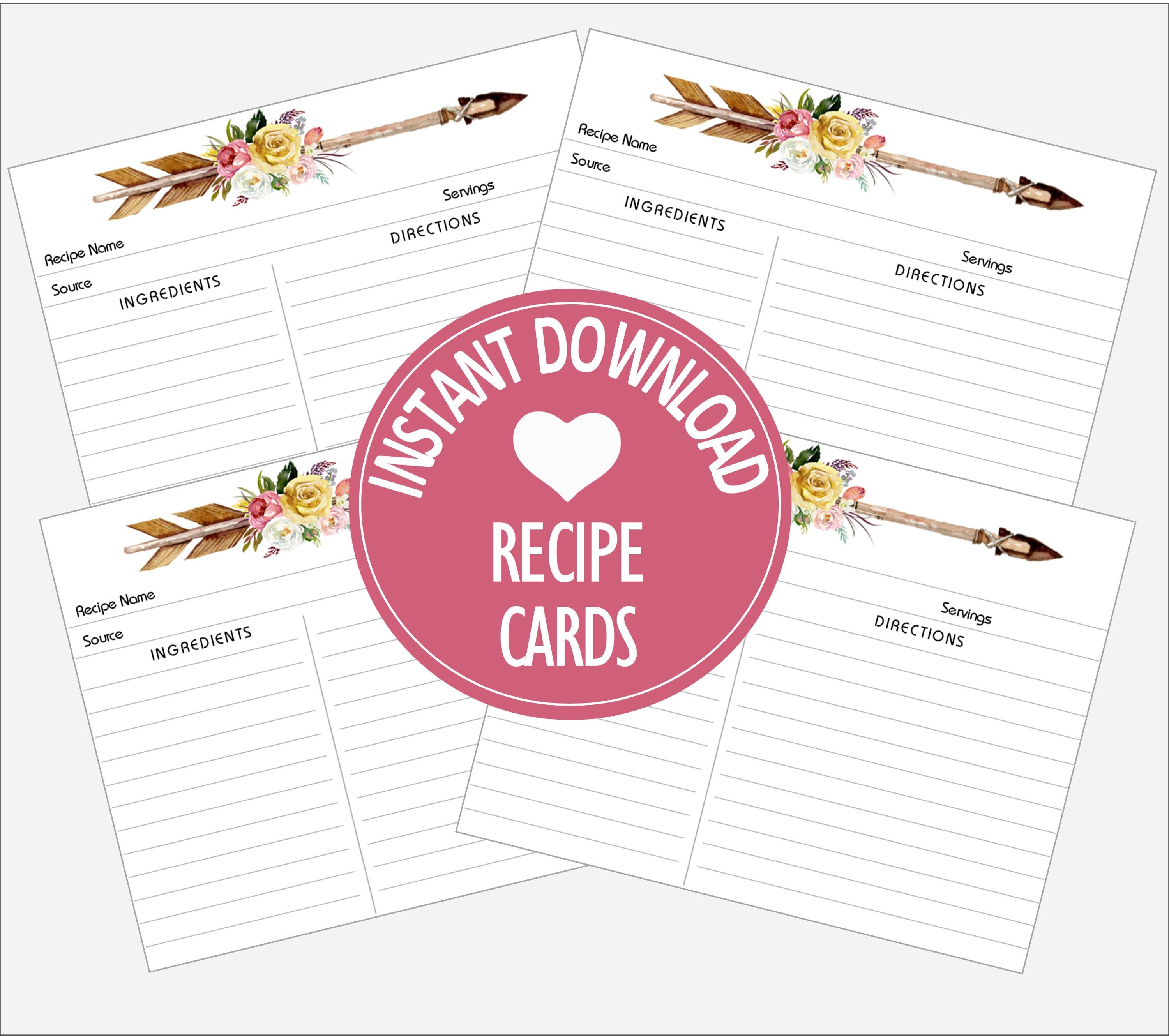 Floral Arrow Recipe Cards, Printable Avery Template (digital Download ...