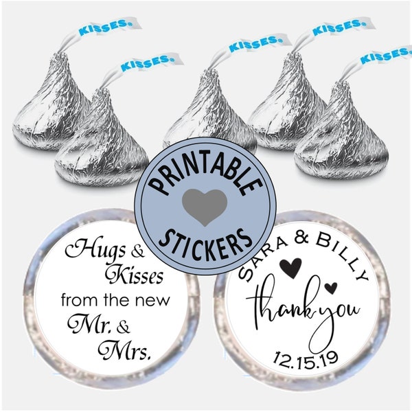 Personalized PDF DIGITAL Favor Stickers, Custom Favor Stickers, Kiss Stickers, Kisses, Wedding Favors, Mr. & Mrs., 3/4" Round, PRINTABLE