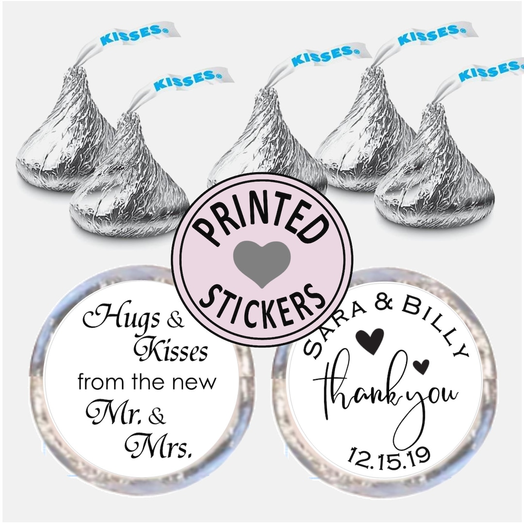 PRINTED Wedding Favor Labels, Kiss Stickers, Favor Stickers, Kisses