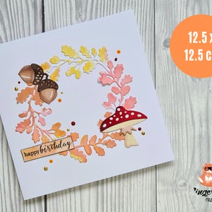 Carte d'anniversaire aux champignons d'automne - Couronne de glands champignon vénéneux - Carte de voeux artisanale