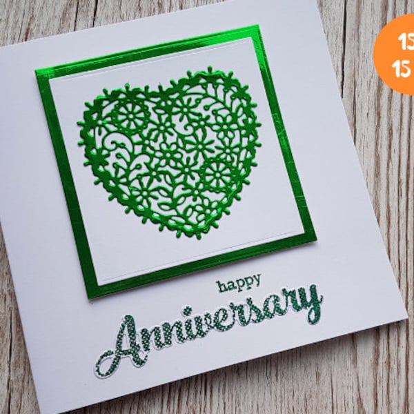 Emerald Anniversary Card - 55th Wedding Anniversary - Handcrafted Romantic