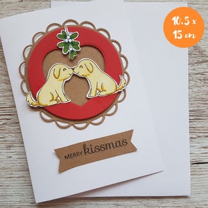 Handgemachte Weihnachtskarte Merry Kissmas / Weihnachtskarte für Hunde / Weihnachtskarte für Paare / Weihnachtskarte für Paare / Weihnachtskarte für Partner / Mann / Frau