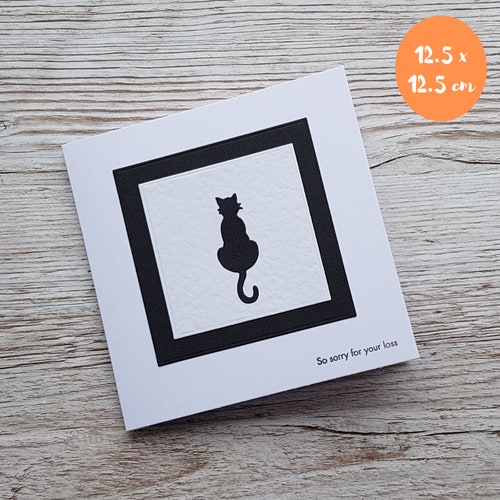 Cat Sympathy Card - Handmade Rainbow Bridge Condolences - Black and White