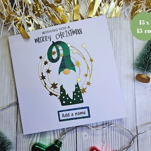 Grüne Tartan Wichtel Weihnachtskarte - Handgefertigte personalisierte Erinnerungskarte - Besondere Weihnachtskarte für Familie oder Freunde