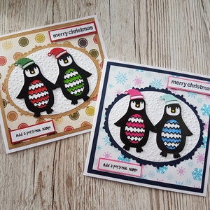 Mrs & Mrs Card Personalisierte Pinguin Paar Karte - Handgefertigte Weihnachten