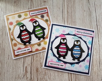 Personalised Penguin Couple  Card - Handcrafted Christmas - Mrs & Mrs Card