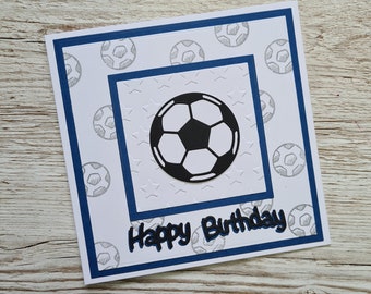 Blue and White Football Birthday Card - Handmade Card for Football or Soccer Fan