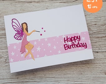 Fairy Birthday Card - Handmade Pink Fairy - Happy Birthday