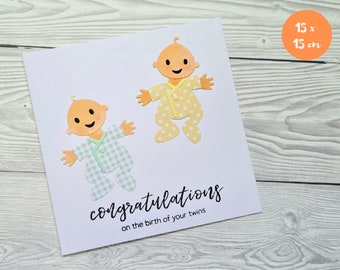 Carte de félicitations pour bébé jumeau - Carte de vœux faite à la main - Douche de naissance pour nouveau-nés - Jumeaux garçon fille - Options de couleurs différentes