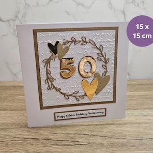 Carte 50e anniversaire de mariage - Anniversaire d'or - Couronne de coeur - Fabriquée à la main en Ecosse