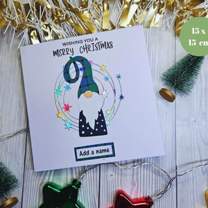 Blaue Tartan Wichtel Weihnachtskarte - Handgefertigte personalisierte Erinnerungskarte - Spezielle Weihnachtskarte für Ihn