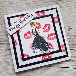Handgemachte Glamour Geburtstagskarte / Kleine Schwarze Geburtstagskarte / Handgemachte Lippenstift Geburtstagskarte / Mode-Themen Geburtstag / stilvoller Geburtstag