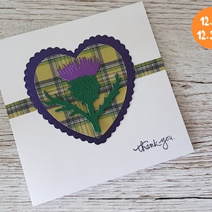 Tartan Heart Thank You Card - Scottish Thistle - Handmade in Scotland