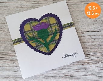 Tartan Heart Thank You Card - Scottish Thistle - Handmade in Scotland