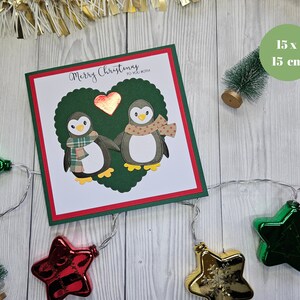Personalisierte Pinguin Weihnachtskarte - Mr & Mrs Karte - Handgemachte Karte für ein Paar