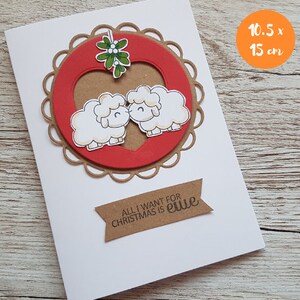 Carte de Noël mouton faite main / Tout ce que je veux pour Noël, c'est brebis / Jolie carte mouton / Noël en couple / Carte mari/femme / Noël animal