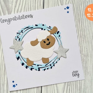 Carte faite main pour bébé garçon - Félicitations, c'est un garçon - Carte de voeux faite main pour baby shower - Joli mouton des animaux de la ferme - Nouveau-né