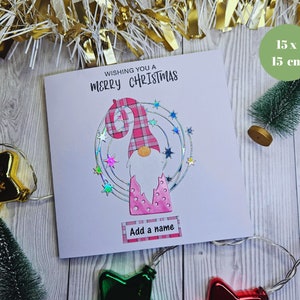 Rosa Tartan Gnom Weihnachtskarte - Handgefertigte personalisierte Erinnerungskarte - Spezielle Weihnachtskarte für Sie