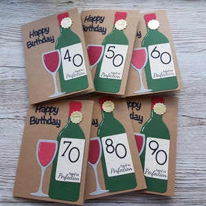 Handgemachte Rotwein Geburtstagskarte / 40er/50er/60er/70er/80er/90er Jahre